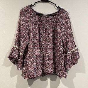 Westport Multi-Colored Floral Patterned Loose Fit 3/4 Sleeve Blouse - Size Large